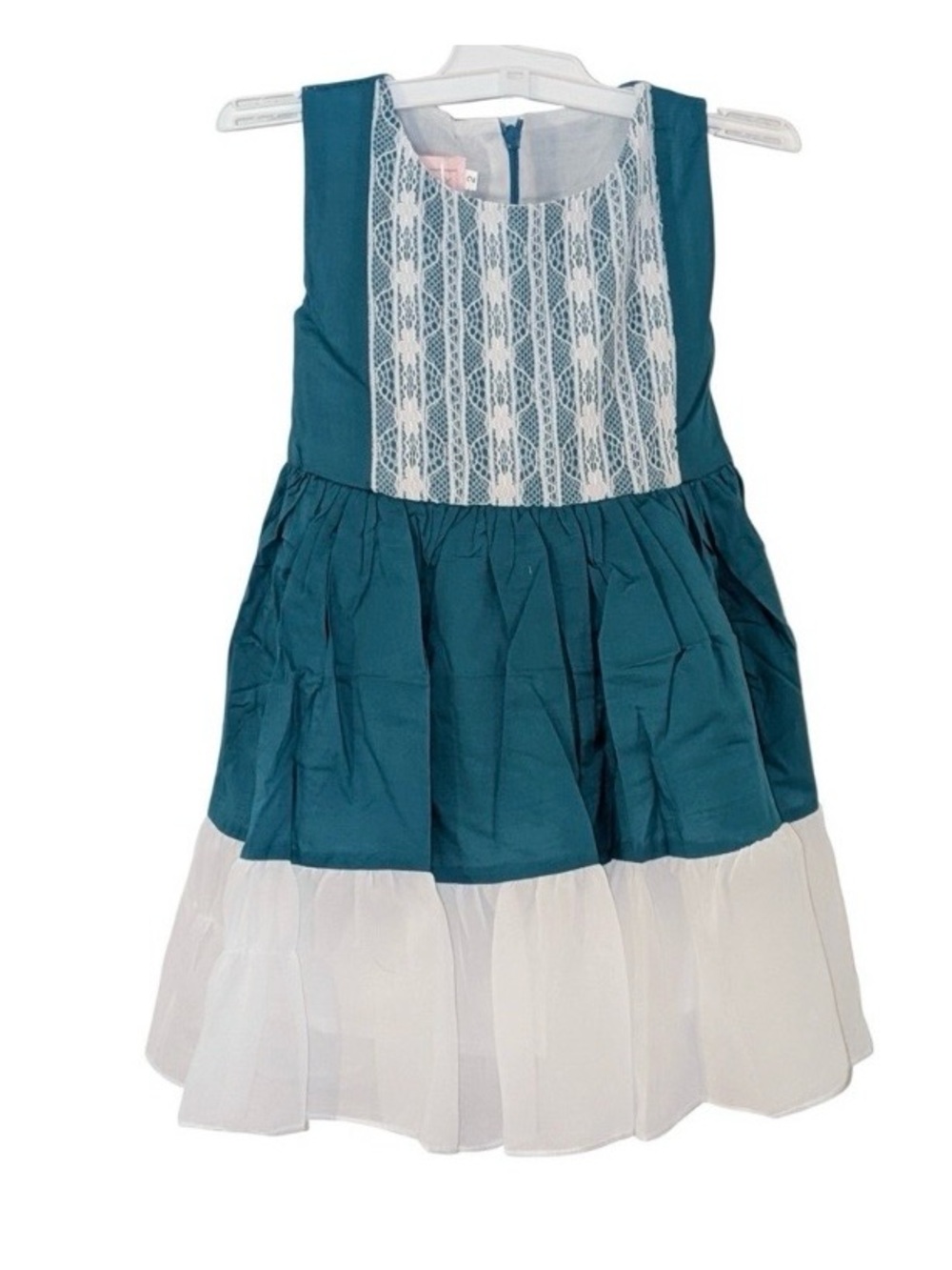 Teal and White Lace Bodice Tiered Dress NWT